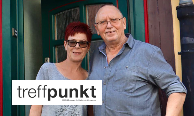 Es ist das Titelbild der aktuellen Ausgabe des Kundenmagazins „treffpunkt ENERGIE“ zu sehen. 