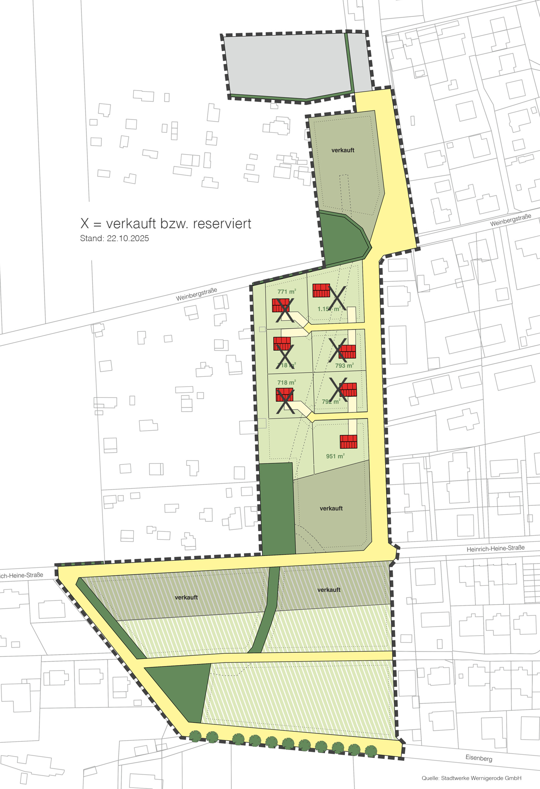 Eine Skizze vom neu entstehenden Wohngebiet "Ziegenbergblick" in Wernigerode zeigt die Größe und die Lage der einzelnen Grundstücke.