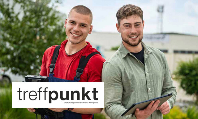 Es ist das Titelbild der aktuellen Ausgabe des Kundenmagazins „treffpunkt ENERGIE“ zu sehen.