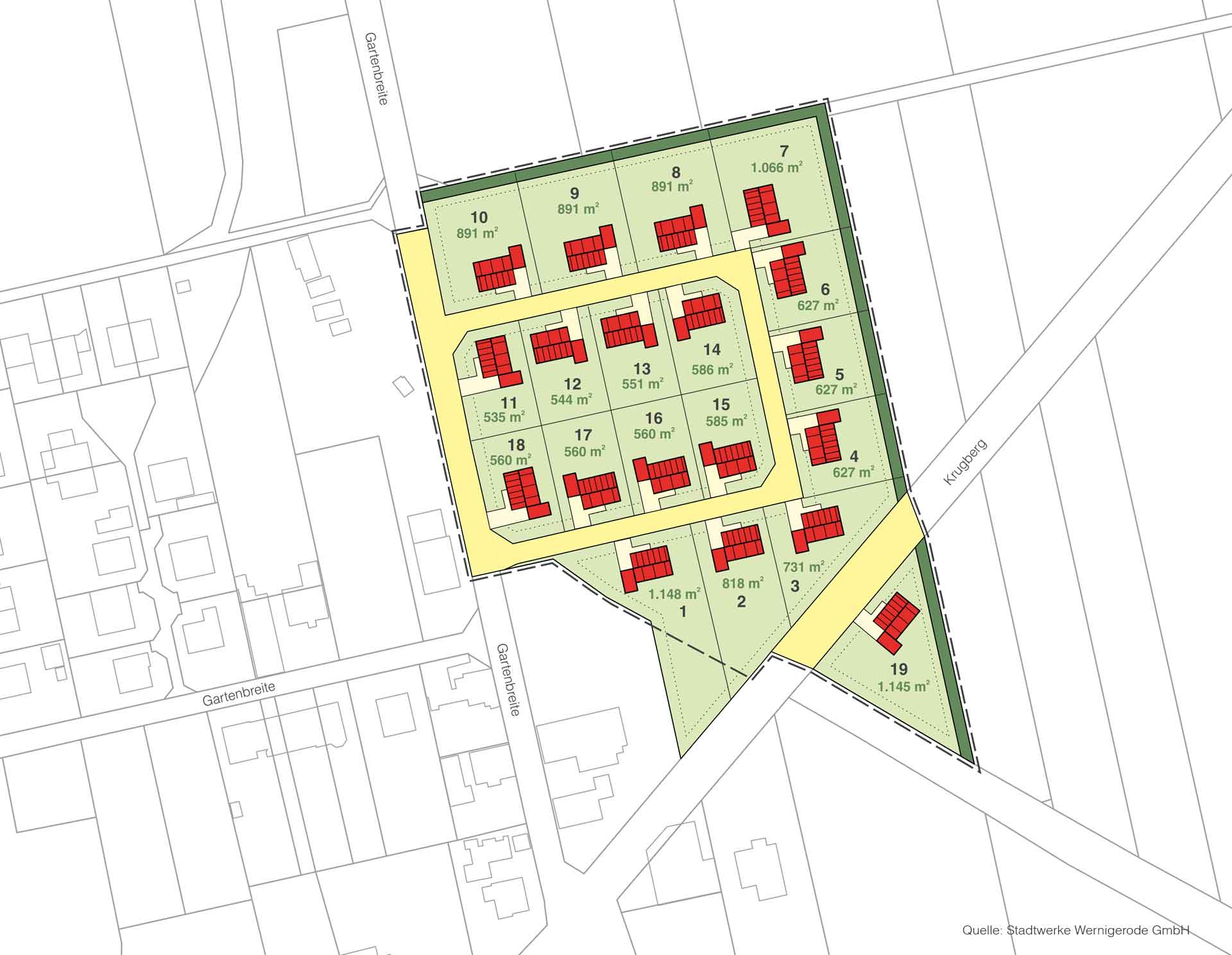 Eine Skizze zeigt das neu entstehenden Wohngebiet "An der Gartenbreite" in Minsleben.