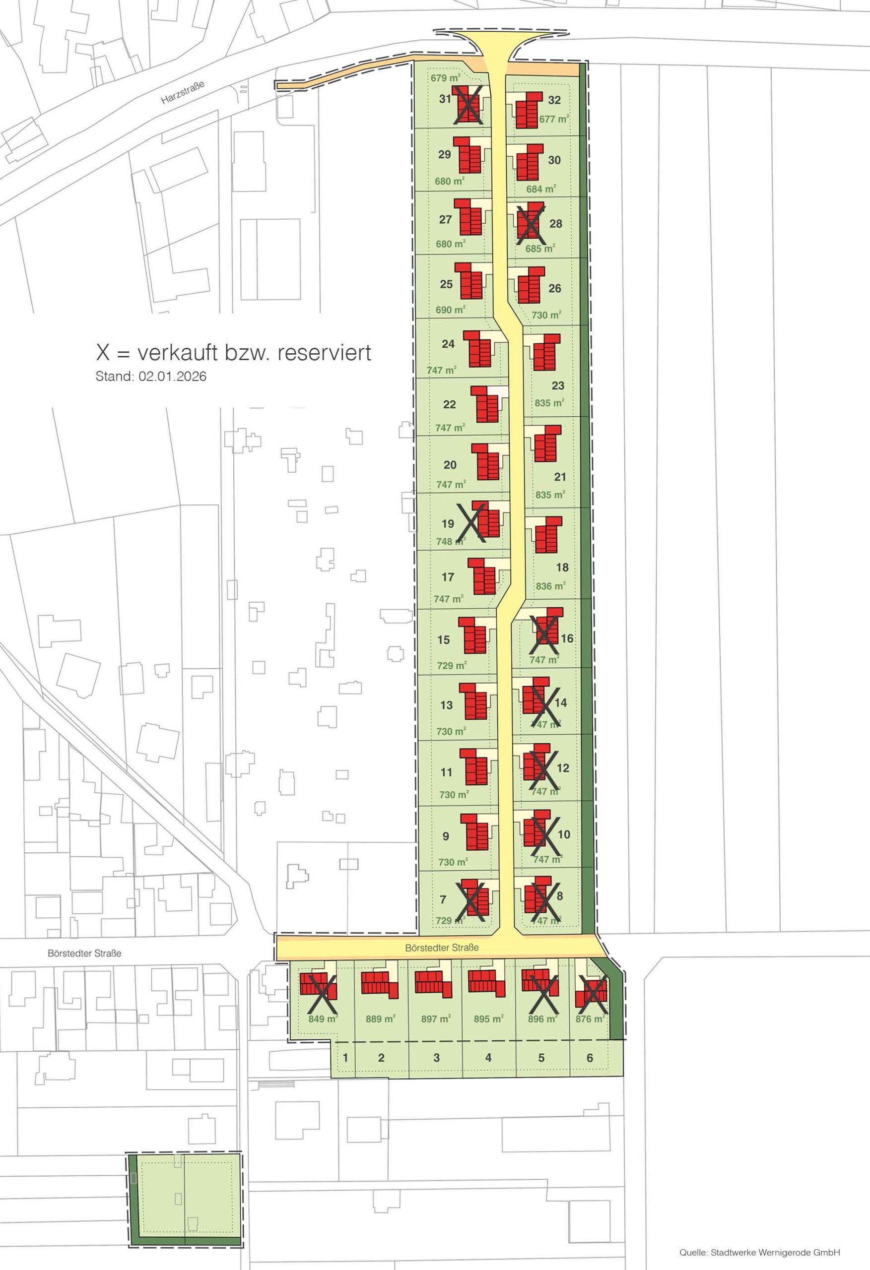 Eine Skizze vom neu entstehenden Wohngebiet "Börstedter Straße" in Silstedt zeigt die Größe und die Lage der einzelnen Grundstücke. 