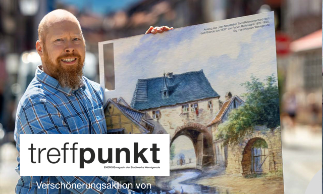 Es ist das Titelbild der aktuellen Ausgabe des Kundenmagazins „treffpunkt ENERGIE“ zu sehen. 